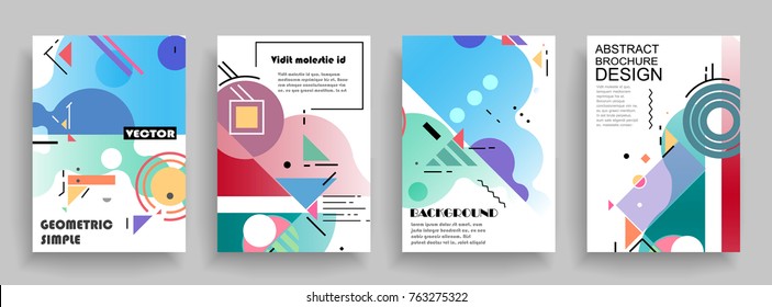 Covers templates set with graphic geometric elements. Applicable for brochures, posters, covers and banners. Vector illustrations.