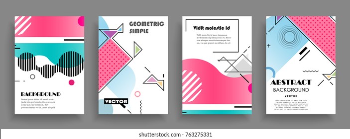 Covers templates set with graphic geometric elements. Applicable for brochures, posters, covers and banners. Vector illustrations.