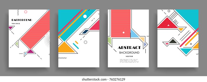 Covers templates set with graphic geometric elements. Applicable for brochures, posters, covers and banners. Vector illustrations.