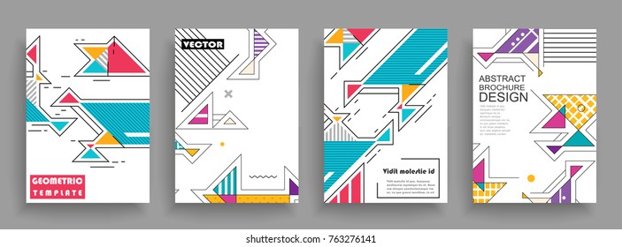 Covers templates set with graphic geometric elements. Applicable for brochures, posters, covers and banners. Vector illustrations.
