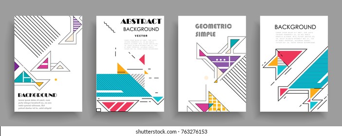 Covers templates set with graphic geometric elements. Applicable for brochures, posters, covers and banners. Vector illustrations.