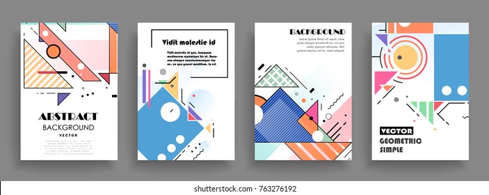 Covers templates set with graphic geometric elements. Applicable for brochures, posters, covers and banners. Vector illustrations.