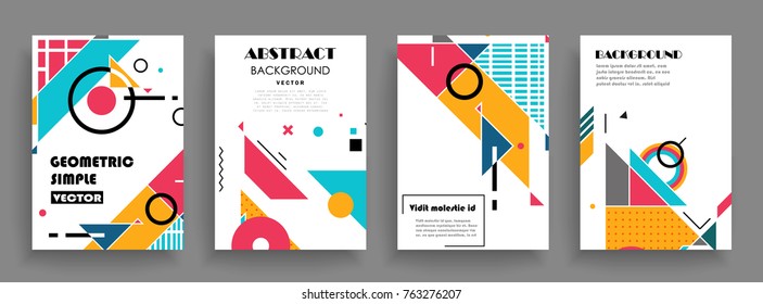 Covers templates set with graphic geometric elements. Applicable for brochures, posters, covers and banners. Vector illustrations.