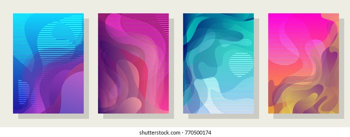 Covers templates set with graphic geometric elements. Applicable for brochures, posters, covers and banners. Vector illustrations.