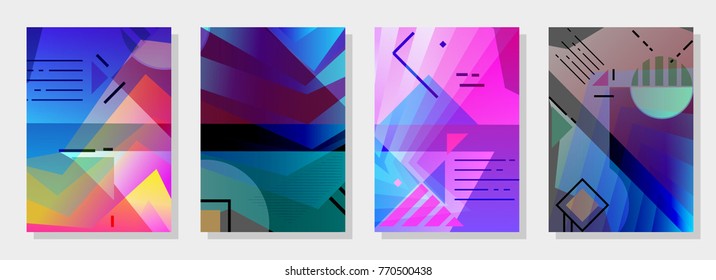 Covers templates set with graphic geometric elements. Applicable for brochures, posters, covers and banners. Vector illustrations.
