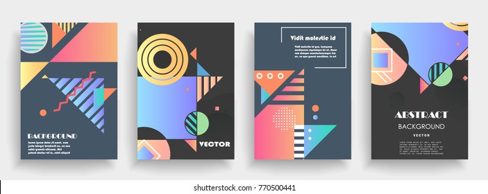 Covers templates set with graphic geometric elements. Applicable for brochures, posters, covers and banners. Vector illustrations.