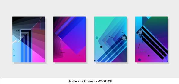 Covers templates set with graphic geometric elements. Applicable for brochures, posters, covers and banners. Vector illustrations.
