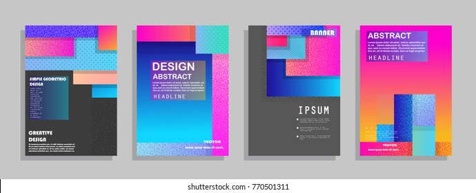 Covers templates set with graphic geometric elements. Applicable for brochures, posters, covers and banners. Vector illustrations.