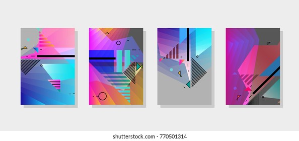 Covers templates set with graphic geometric elements. Applicable for brochures, posters, covers and banners. Vector illustrations.