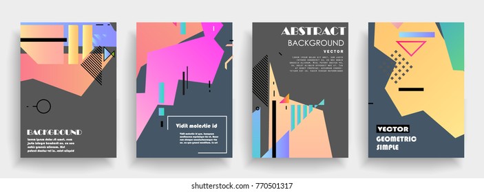 Covers templates set with graphic geometric elements. Applicable for brochures, posters, covers and banners. Vector illustrations.