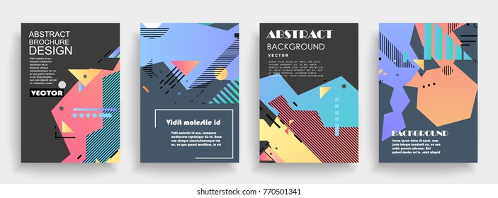 Covers templates set with graphic geometric elements. Applicable for brochures, posters, covers and banners. Vector illustrations.