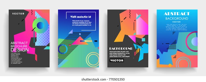 Covers templates set with graphic geometric elements. Applicable for brochures, posters, covers and banners. Vector illustrations.