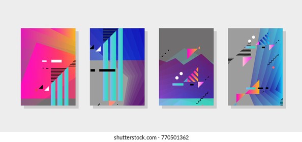 Covers templates set with graphic geometric elements. Applicable for brochures, posters, covers and banners. Vector illustrations.