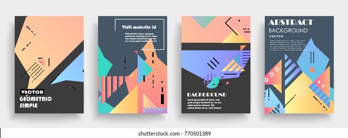 Covers templates set with graphic geometric elements. Applicable for brochures, posters, covers and banners. Vector illustrations.