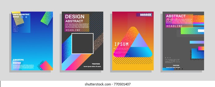 Covers templates set with graphic geometric elements. Applicable for brochures, posters, covers and banners. Vector illustrations.