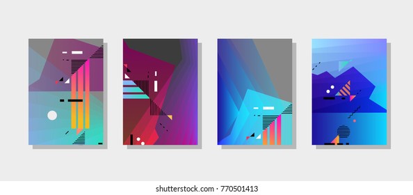 Covers templates set with graphic geometric elements. Applicable for brochures, posters, covers and banners. Vector illustrations.