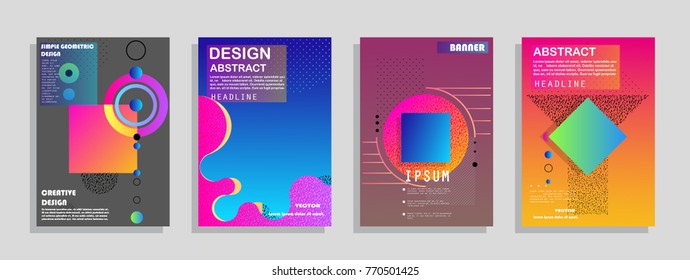 Covers templates set with graphic geometric elements. Applicable for brochures, posters, covers and banners. Vector illustrations.