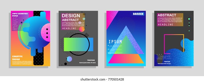 Covers templates set with graphic geometric elements. Applicable for brochures, posters, covers and banners. Vector illustrations.