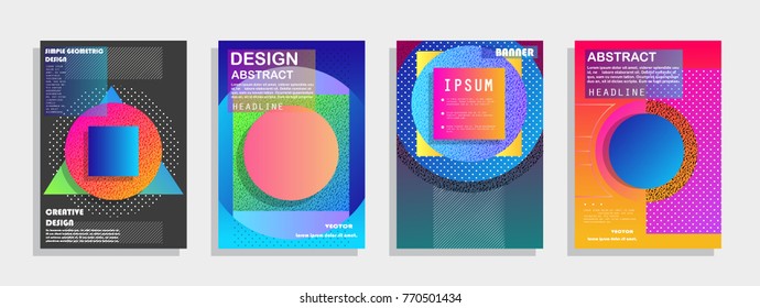 Covers templates set with graphic geometric elements. Applicable for brochures, posters, covers and banners. Vector illustrations.