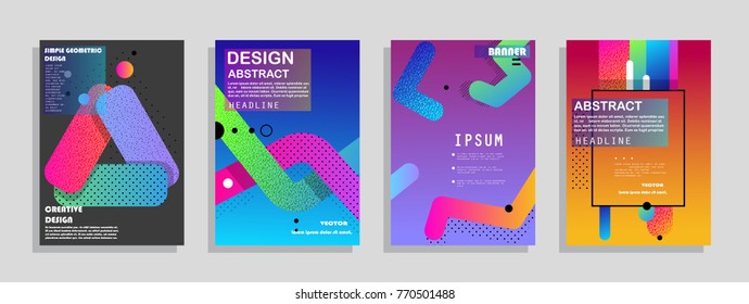 Covers templates set with graphic geometric elements. Applicable for brochures, posters, covers and banners. Vector illustrations.