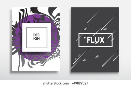 Covers templates set with liquid color, arrangement of abstract lines and style graphic geometric elements. Applicable for placards, brochures, posters, covers and banners. Vector illustrations.