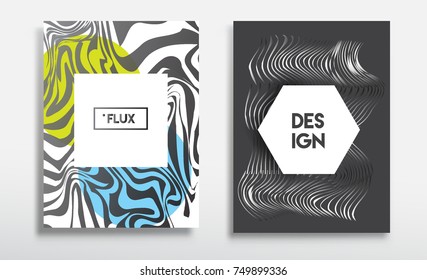 Covers templates set with liquid color, arrangement of abstract lines and style graphic geometric elements. Applicable for placards, brochures, posters, covers and banners. Vector illustrations.