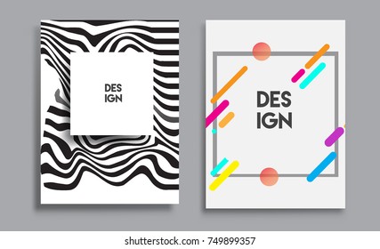 Covers templates set with liquid color, arrangement of abstract lines and style graphic geometric elements. Applicable for placards, brochures, posters, covers and banners. Vector illustrations.