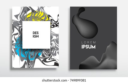 Covers templates set with liquid color, arrangement of abstract lines and style graphic geometric elements. Applicable for placards, brochures, posters, covers and banners. Vector illustrations.