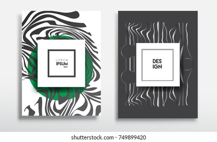 Covers templates set with liquid color, arrangement of abstract lines and style graphic geometric elements. Applicable for placards, brochures, posters, covers and banners. Vector illustrations.