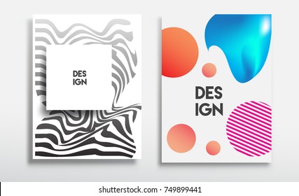 Covers templates set with liquid color, arrangement of abstract lines and style graphic geometric elements. Applicable for placards, brochures, posters, covers and banners. Vector illustrations.