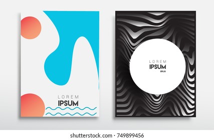 Covers templates set with liquid color, arrangement of abstract lines and style graphic geometric elements. Applicable for placards, brochures, posters, covers and banners. Vector illustrations.