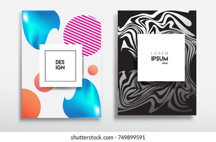 Covers templates set with liquid color, arrangement of abstract lines and style graphic geometric elements. Applicable for placards, brochures, posters, covers and banners. Vector illustrations.