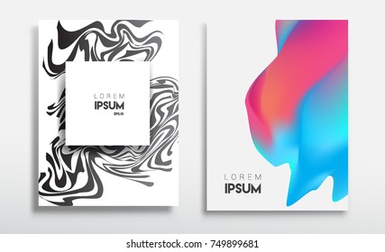 Covers templates set with liquid color, arrangement of abstract lines and style graphic geometric elements. Applicable for placards, brochures, posters, covers and banners. Vector illustrations.