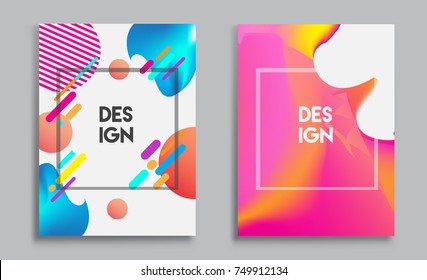 Covers templates set with liquid color, arrangement of abstract lines and style graphic geometric elements. Applicable for placards, brochures, posters, covers and banners. Vector illustrations.