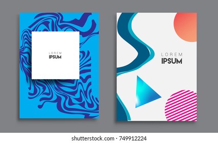 Covers templates set with liquid color, arrangement of abstract lines and style graphic geometric elements. Applicable for placards, brochures, posters, covers and banners. Vector illustrations.