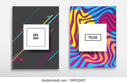 Covers templates set with liquid color, arrangement of abstract lines and style graphic geometric elements. Applicable for placards, brochures, posters, covers and banners. Vector illustrations.