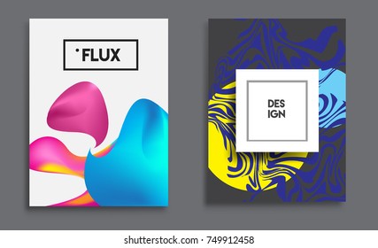 Covers templates set with liquid color, arrangement of abstract lines and style graphic geometric elements. Applicable for placards, brochures, posters, covers and banners. Vector illustrations.