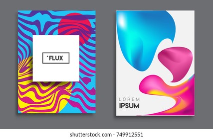 Covers templates set with liquid color, arrangement of abstract lines and style graphic geometric elements. Applicable for placards, brochures, posters, covers and banners. Vector illustrations.