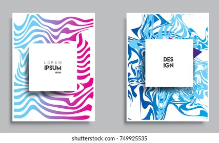 Covers templates set with liquid color, arrangement of abstract lines and style graphic geometric elements. Applicable for placards, brochures, posters, covers and banners. Vector illustrations.
