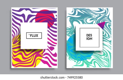 Covers templates set with liquid color, arrangement of abstract lines and style graphic geometric elements. Applicable for placards, brochures, posters, covers and banners. Vector illustrations.