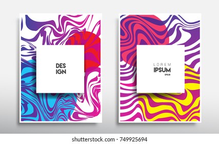 Covers templates set with liquid color, arrangement of abstract lines and style graphic geometric elements. Applicable for placards, brochures, posters, covers and banners. Vector illustrations.