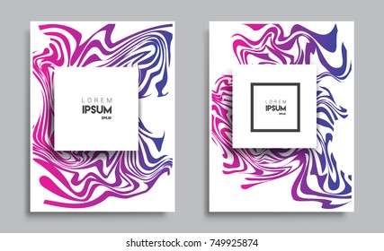 Covers templates set with liquid color, arrangement of abstract lines and style graphic geometric elements. Applicable for placards, brochures, posters, covers and banners. Vector illustrations.