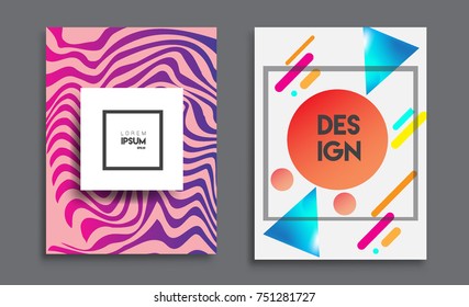 Covers templates set with liquid color, arrangement of abstract lines and style graphic geometric elements. Applicable for placards, brochures, posters, covers and banners. Vector illustrations.