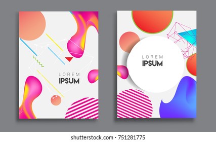Covers templates set with liquid color, arrangement of abstract lines and style graphic geometric elements. Applicable for placards, brochures, posters, covers and banners. Vector illustrations.