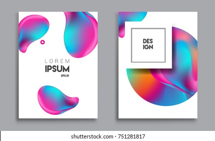 Covers templates set with liquid color, arrangement of abstract lines and style graphic geometric elements. Applicable for placards, brochures, posters, covers and banners. Vector illustrations.