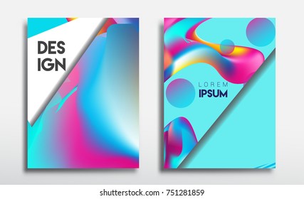 Covers templates set with liquid color, arrangement of abstract lines and style graphic geometric elements. Applicable for placards, brochures, posters, covers and banners. Vector illustrations.