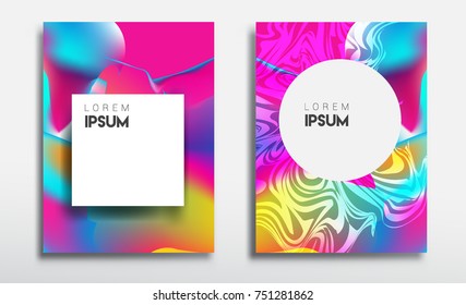 Covers templates set with liquid color, arrangement of abstract lines and style graphic geometric elements. Applicable for placards, brochures, posters, covers and banners. Vector illustrations.