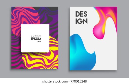 Covers templates set with liquid color, arrangement of abstract lines and style graphic geometric elements. Applicable for placards, brochures, posters, covers and banners. Vector illustrations.