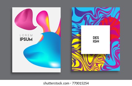 Covers templates set with liquid color, arrangement of abstract lines and style graphic geometric elements. Applicable for placards, brochures, posters, covers and banners. Vector illustrations.