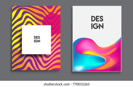 Covers templates set with liquid color, arrangement of abstract lines and style graphic geometric elements. Applicable for placards, brochures, posters, covers and banners. Vector illustrations.